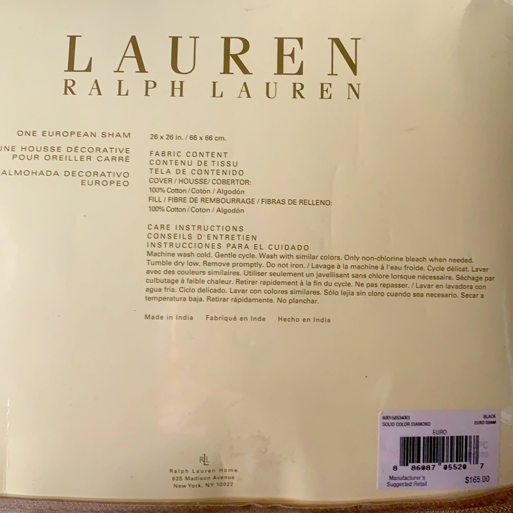 Ralph Lauren “Solid Color Diamond” European Sham in BLACK